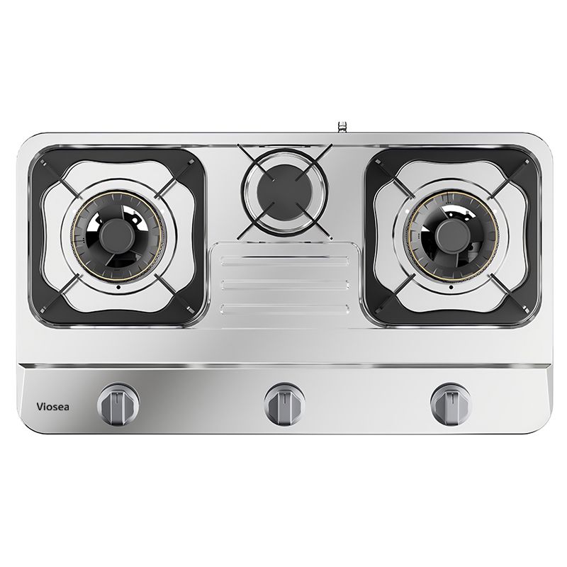 سلور بلیک 3 برنر سٹینلیس سٹیل کاؤنٹر ٹاپ پلز گیس کوکر